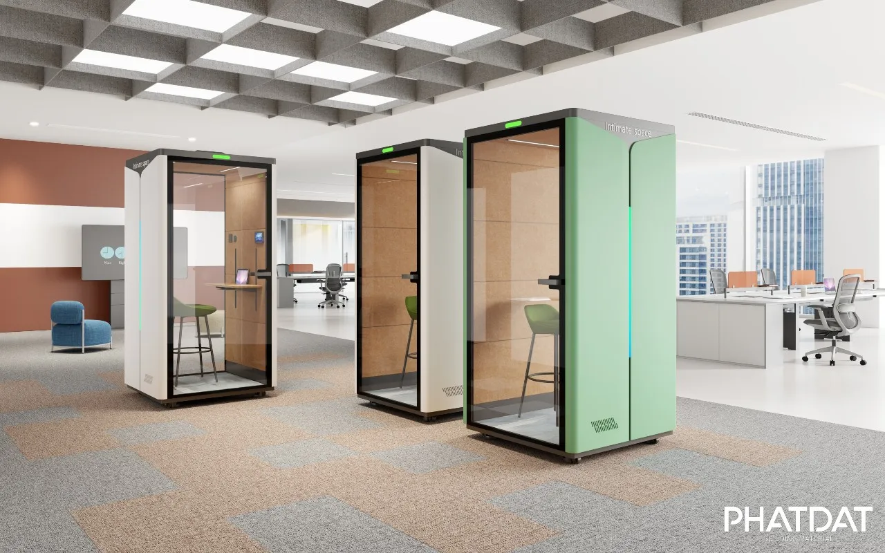 Phone booth cách âm văn Elegant. Size 1 người. Phát Đạt Group cung cấp