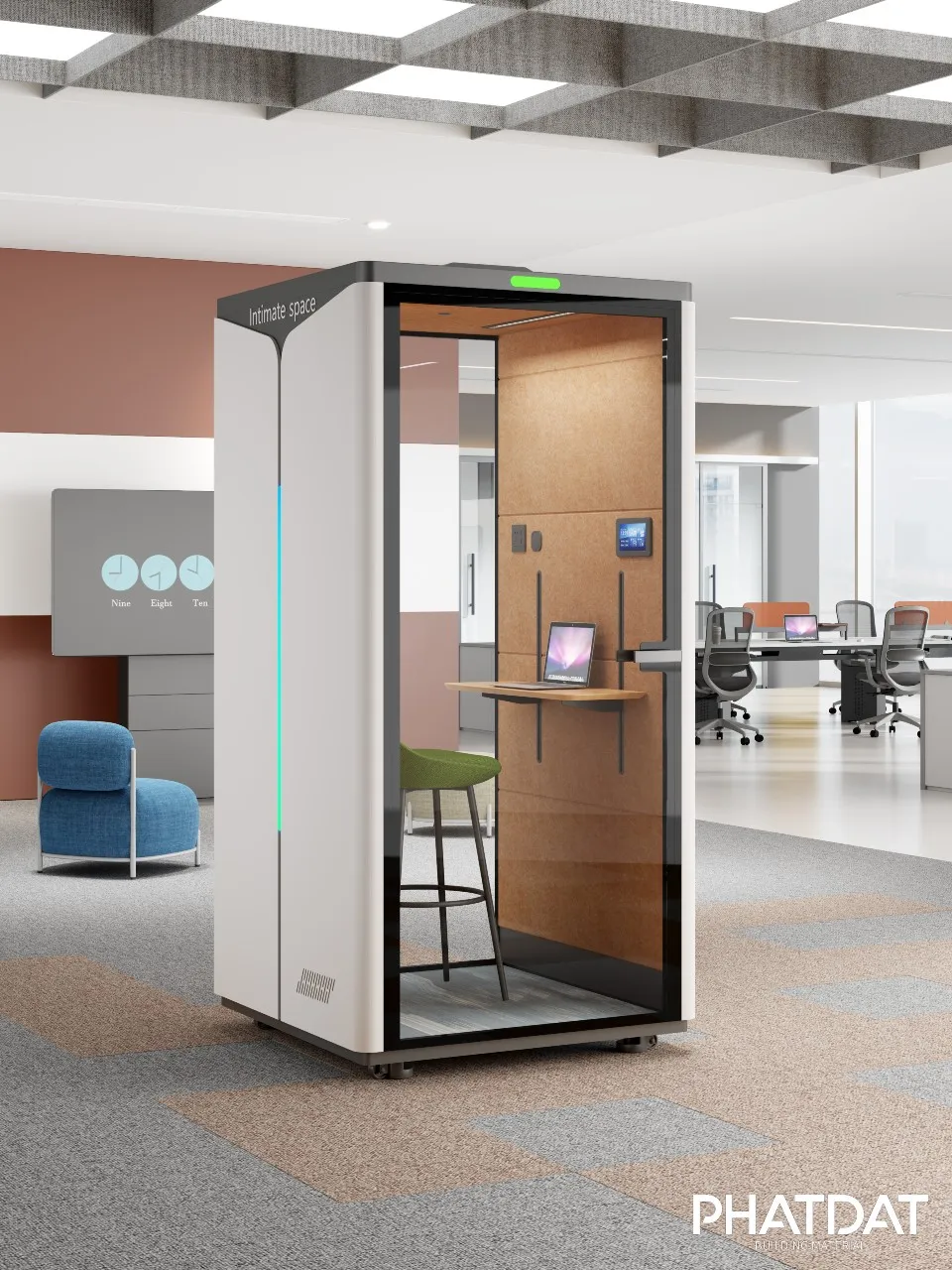 Phone booth cách âm văn Elegant. Thùng 1 người. Phát Đạt Group cung cấp