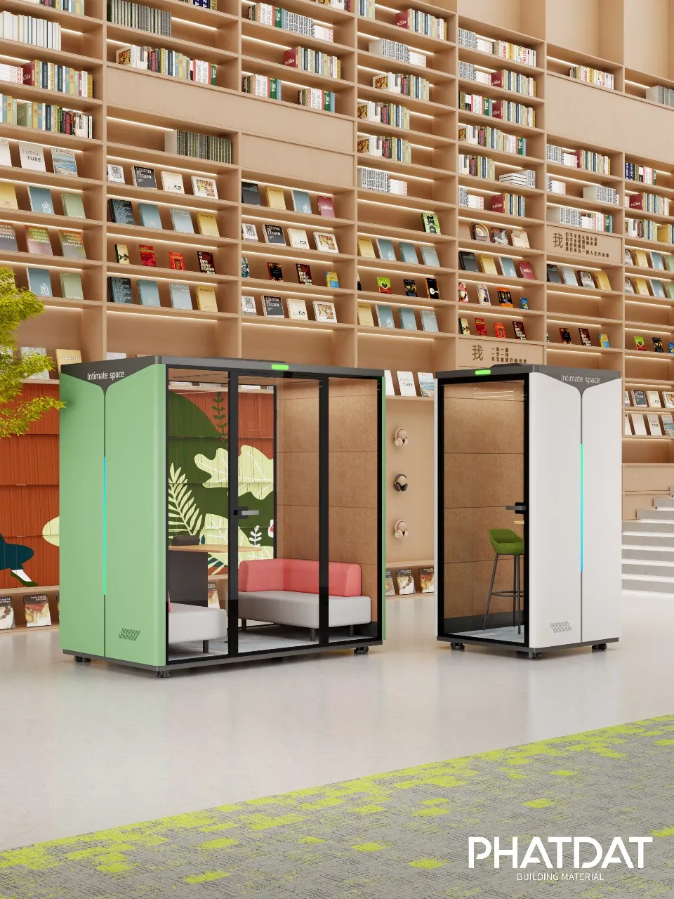 Phone booth cách âm văn Elegant. Thùng đơn, đôi. Phát Đạt Group cung cấp