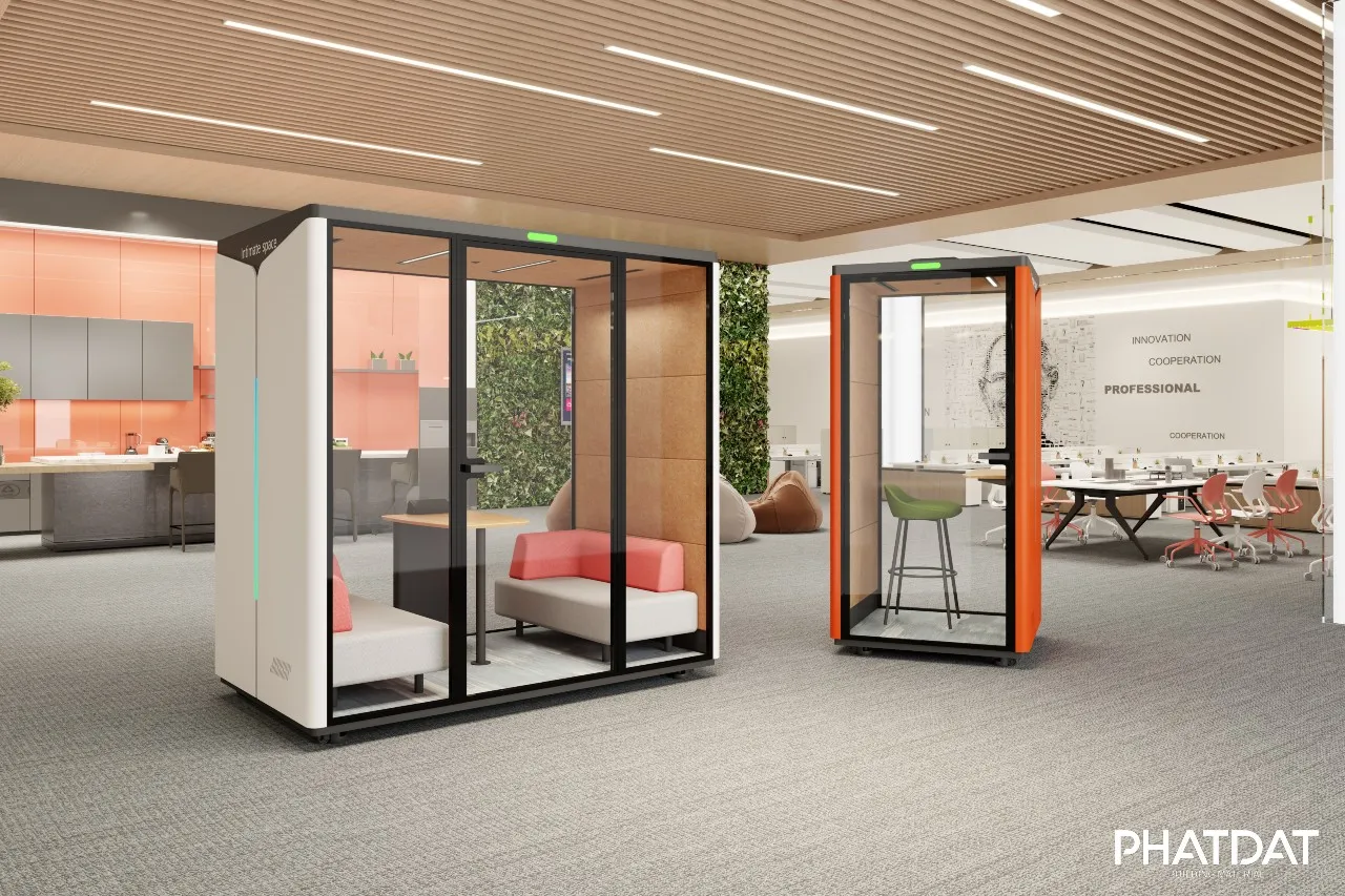 Phone booth cách âm văn Elegant. 1-6 người. Phát Đạt Group cung cấp