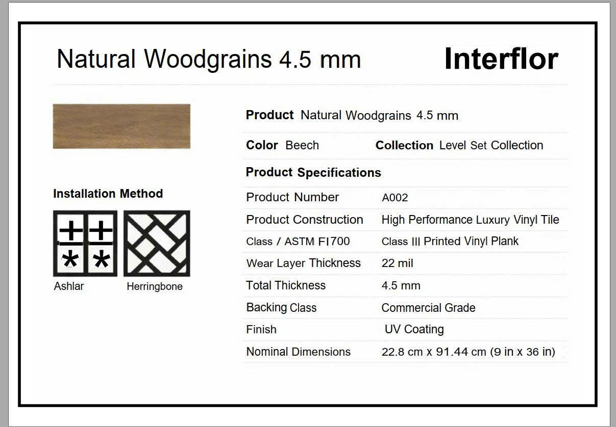 Thông số kỹ thuật sàn vinyl dán keo 4.5mm (4.5li) Interflor